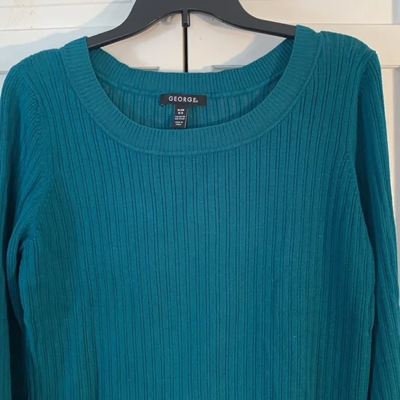 George Antique Teal Ribbed Scoop Neck Sweater EUC - Picture 1 of 7